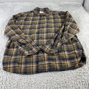 Mutual Weave Men's Plaid Flannel Long Button Up Shirt Green Tan Blue Size XL